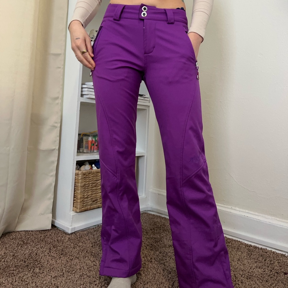 Fleece lined purple snow pants
